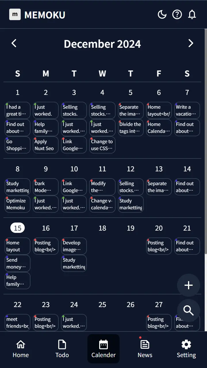 Can register tasks by date for planned management.