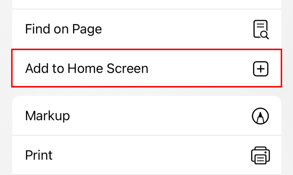 Tap the 'Add to Home Screen' button.
